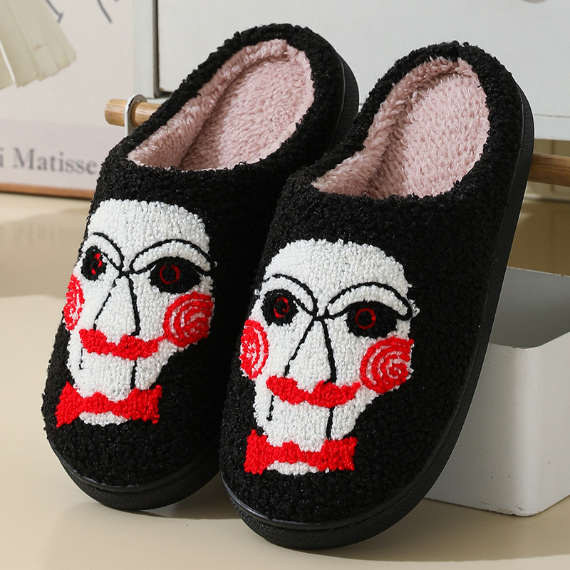 Nuovo Halloween Motosega Orrore Cartone Animato Caldo Inverno per Coppie Casa Interno Pantofole di Cotone_voghion.com