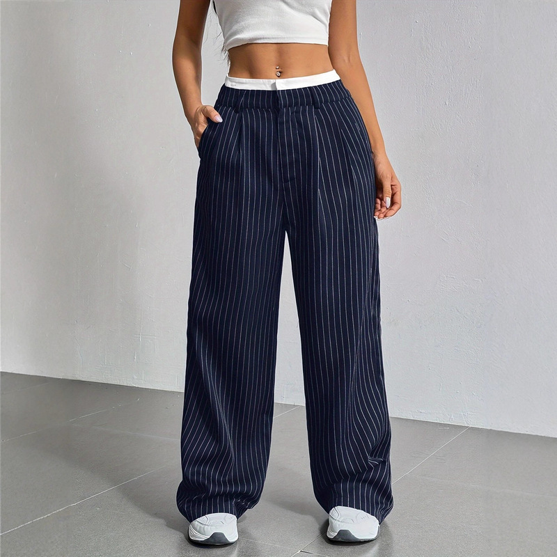 2025 European and American Export New High-Waist Draped Stripesd Suit Pants for Women Work Clothing Versatile Straight Fashion Casual Pants 2025 European and American Export New High-Waist Draped Stripesd Suit Pants for Women Work Clothing Versatile Straight Fashion Casual Pants
