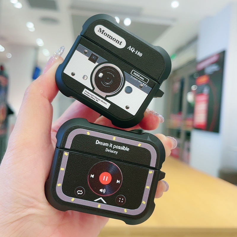 适用照相机磁带AirPods3Pro2草绿色磁吸AirPods4耳机保护套唱片黑|undefined