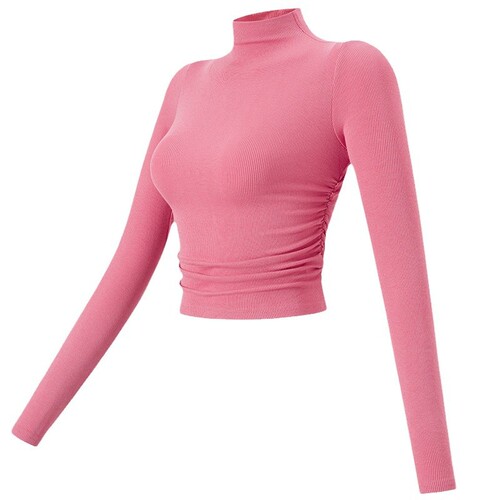High neck slimming women's yoga clothes elastic fitness top running sports top winter outerwear base long sleeve