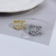 锆石珍珠戒指女小众高级轻奢复古爆款网红锆石法式时尚个性ins指