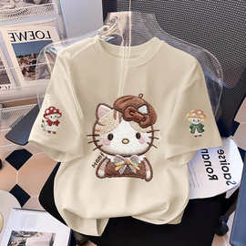 女童纯棉t恤夏季中大童女孩童装可爱kiti猫纯棉儿童休闲短袖上衣T