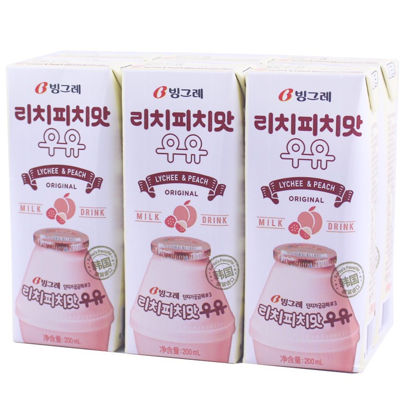 Korean imported beverage Binggrae strawberry-flavored milk drink peach banana fruit-flavored breakfast beverage