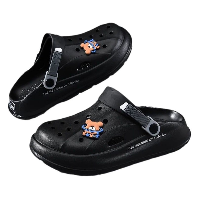 Обувь с дырками, мужские летние повседневные спортивные сандалии на толстой подошве, Нескользящие сандалии на мягкой подошве для наружной одежды, пляжные тапочки двойного назначения на ощупь для мужчин