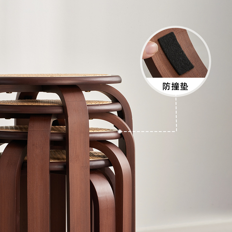 Taburete redondo de ratán, taburete pequeño, taburete bajo de almacenamiento apilable para uso doméstico, taburete de mesa de comedor minimalista moderno, taburete de tocador de dormitorio