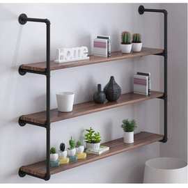 跨境专供墙上装饰铁艺工业风水管置架室内多层一字隔板收纳架书架