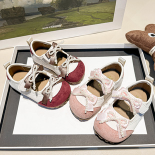 Girls Bow Leather Shoes Spring and Autumn New Shallow Mouth Mary Jane Shoes Princess Soft Sole Stage Shoes Baby Shoes