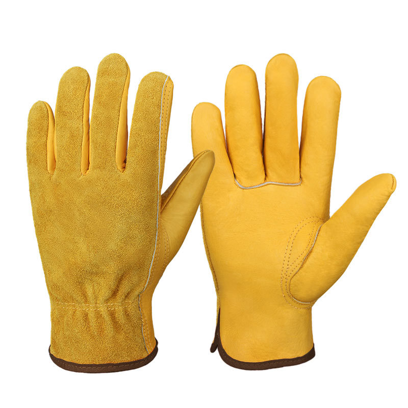 Guantes de cuero de dos capas Xieitu para jardinería, trabajos de reparación, trabajos mecánicos, protección de seguridad, guantes de protección laboral, resistentes al desgaste