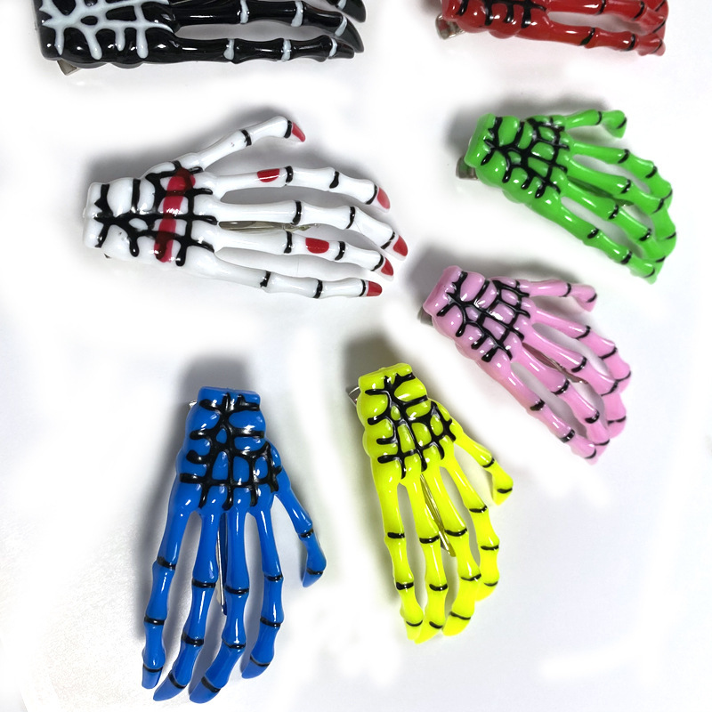 Espejo cruzado Halloween peinados Halloween peinados extraños esqueleto hueso clip de mano mano mano garra clip de pelo fiesta