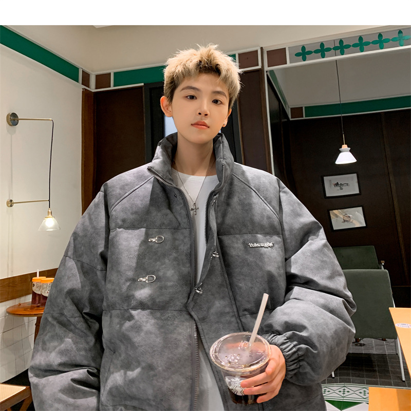 Leather Cotton-padded Jacket Men's Winter Metal Aircraft Buckle American Cotton-padded Jacket Thickened Warm Loose Bread Clothes Cotton_voghion.com