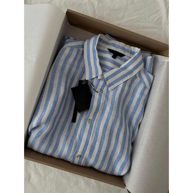 Clearance Sale~ Super Cool Stuff, Absolutely Amazing! This Year's Trendy Elegant Blue Striped High-Quality Linen Shirt for Women