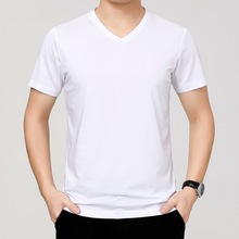 专柜男士桑蚕丝T恤短袖2025新款时尚百搭V领青中年免烫休闲上衣男