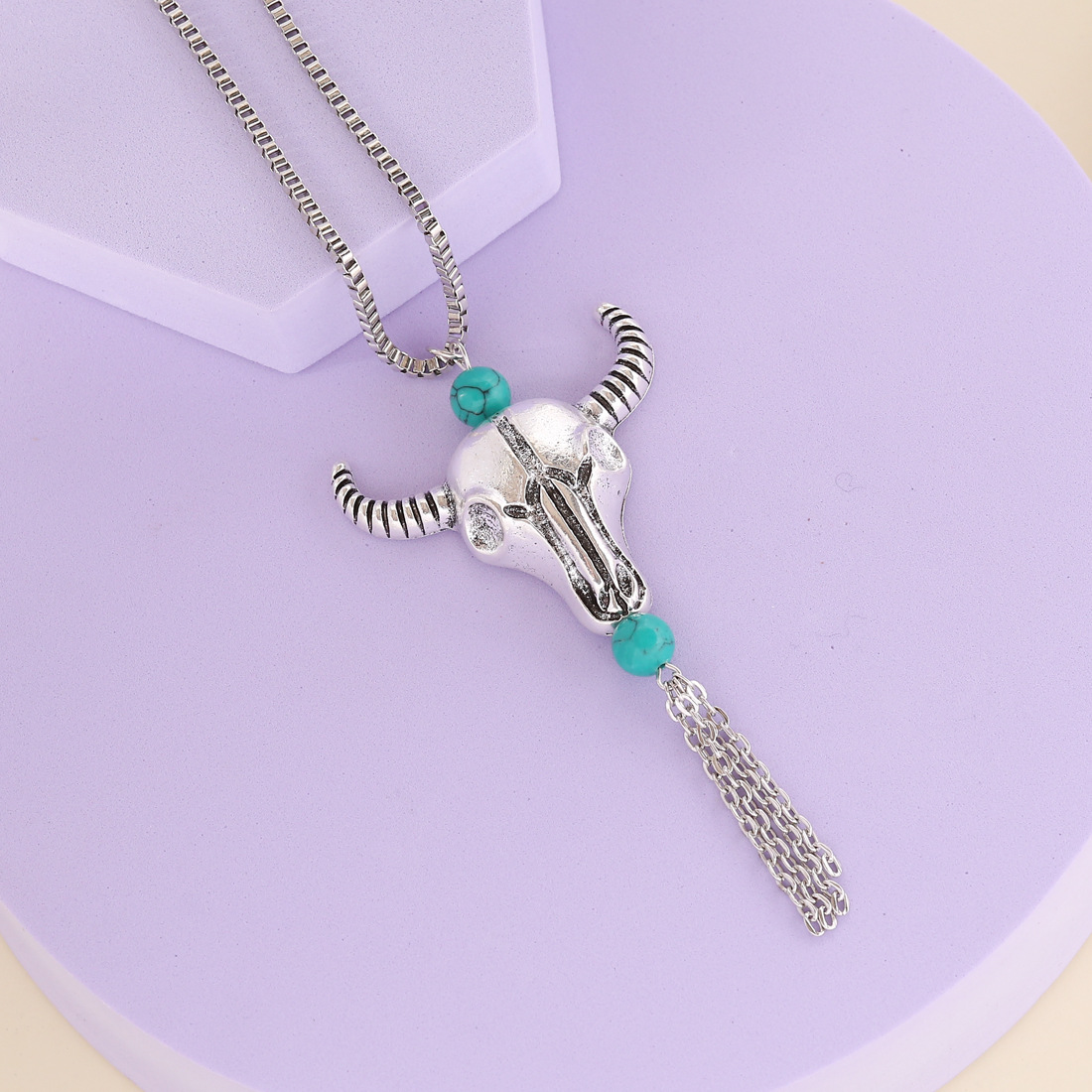 personality bull head pendant retro necklace simple temperament turquoise necklace