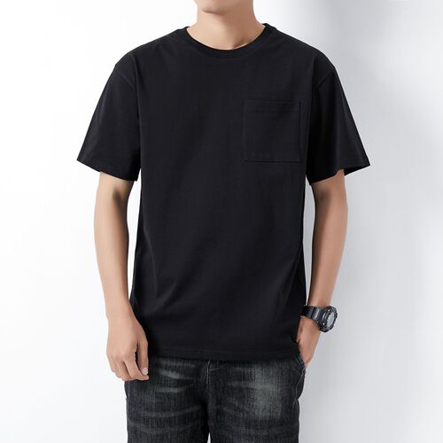 New men's summer round neck pure cotton T-shirt sports fashion top plain color, can add LOGO