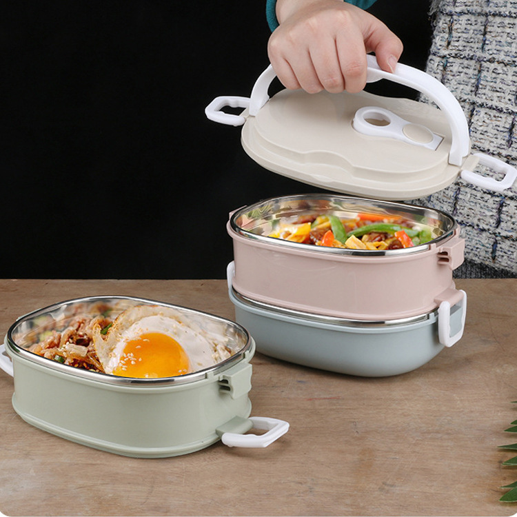 Nordic Lunch Lunch box plastic cement Stainless steel heat preservation Bento Box student adult three layers capacity Insulation box