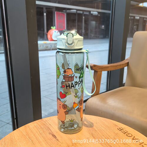 Cross-border 2024 New Women's Cup Design Sense Minority with Straw Cup High-Rated Tea Cup Cartoon Pattern Large Water Cup