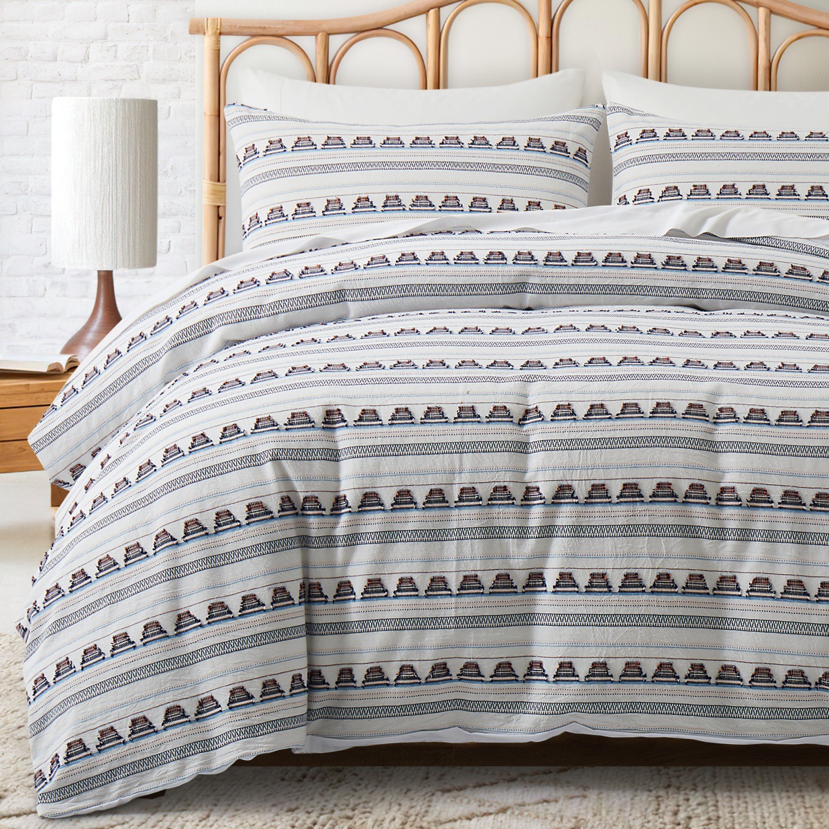 Tufted Wool Cut Flower Tribal Pure Cotton Geometric Quilt Cover Home Textile Bedding Three Piece Set_voghion.com