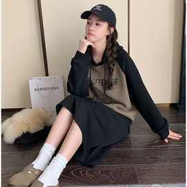 加绒卫衣+半身裙套装卫衣开叉裙两件套拼接时尚卫衣套装女跑步服