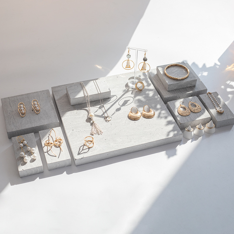 Minimalist geometric stone jewelry display stand earrings necklace ring accessory storage display jewelry shooting prop
