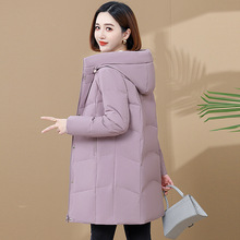 专柜连帽羽绒服女2025冬季修身显瘦女士保暖白鸭绒中长款防寒外套