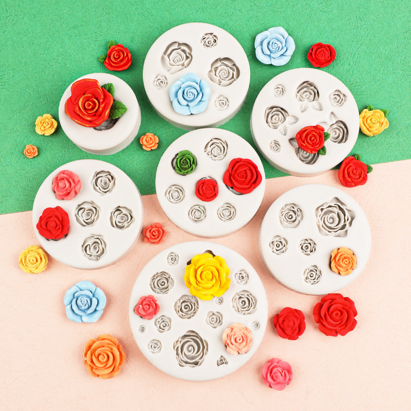 Fondant DIY Rosa molde con hojas flor resina mousse pastel mousse de chocolate decorativo aromaterapia molde