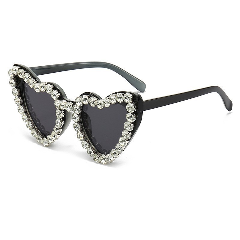 Lunettes de soleil pour homme en forme de cœur, couleur pêche, élégantes et printanières, protection UV, ornées de strass. Accessoire de mode de haute qualité._voghion.com
