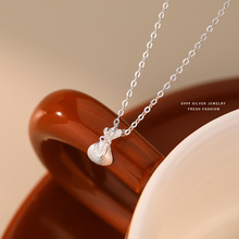 s999纯银转运小幅袋项链女国风拉丝轻奢设计感足银精致韩版锁骨链