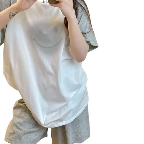 Summer Bestselling Women's Double Short Sleeve Shadow Smiling Cute Sweet Student Home Dress Set Fashion Viral Bestseller