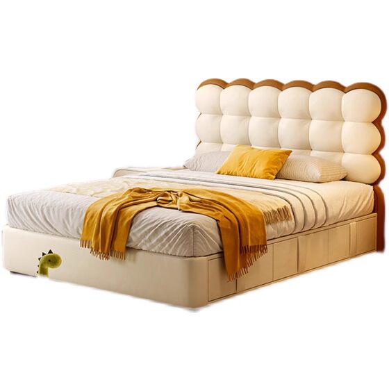 Tong Yute Cream Style Girl Bubble Bed Internet Celebrity Princess Simple Modern Biscuit Boy Bed Genuine Leather Children's Bed