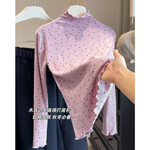 秋冬加绒磨毛木耳边半高领打底衫女2025新款波点长袖针织内搭上衣