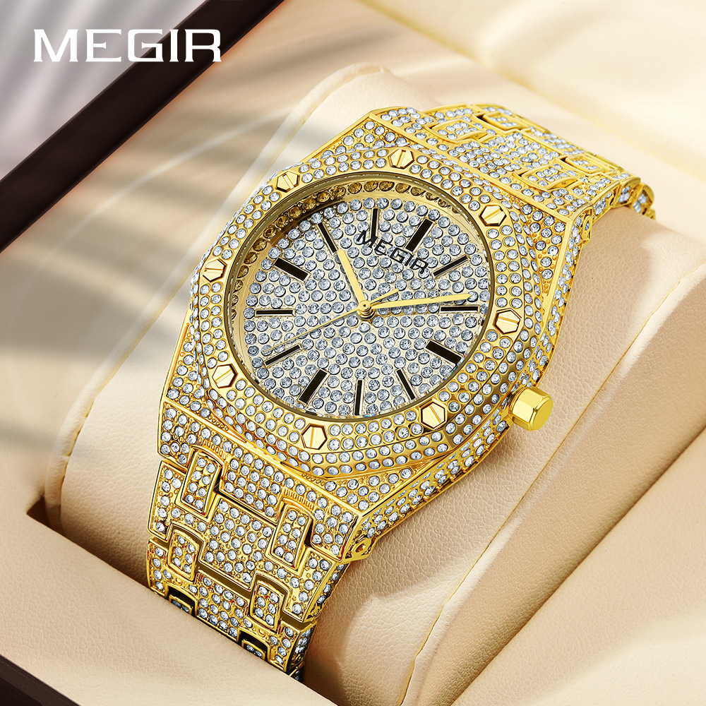 Megir Men's Watch Full Diamond Style Luxury Luxury Men's Unisex Watch Cross-Border Wholesale Dropshipping 1091