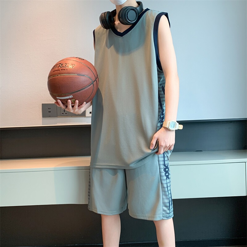 Summer New Men's Casual Sports Suit Basketball Uniform Vest Shorts Two-Piece Set Loose Large Size Running Suit Trendy Summer New Men's Casual Sports Suit Basketball Uniform Vest Shorts Two-Piece Set Loose Large Size Running Suit Trendy
