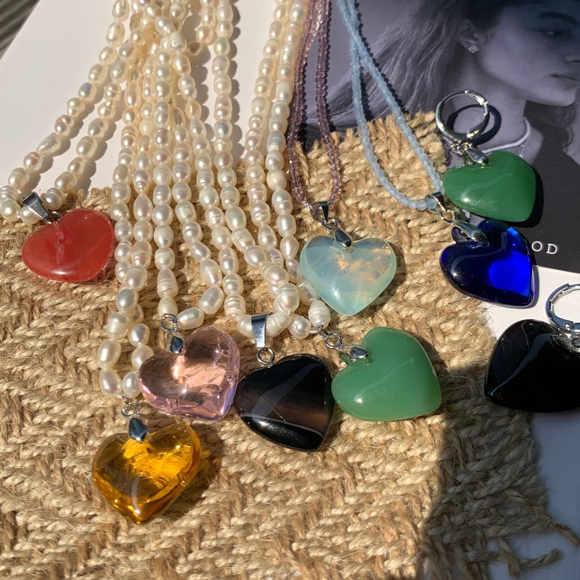 Fashion Heart Shape natural stone Pearl Pendant Necklace 1 Piece