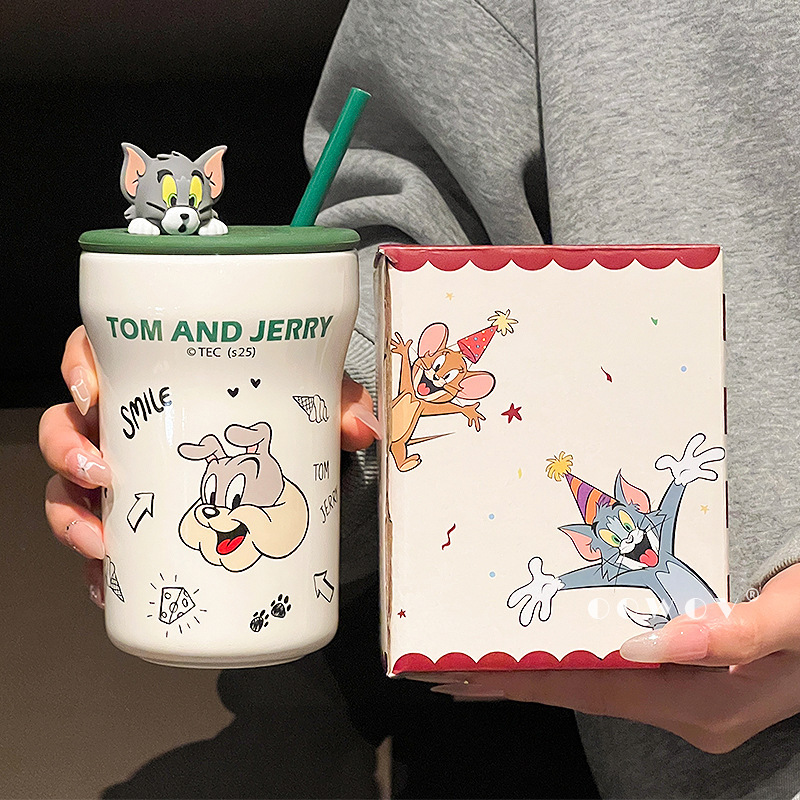 猫和老鼠马克杯高颜值陶瓷水杯家用女生带吸管牛奶杯带盖生日礼物|undefined