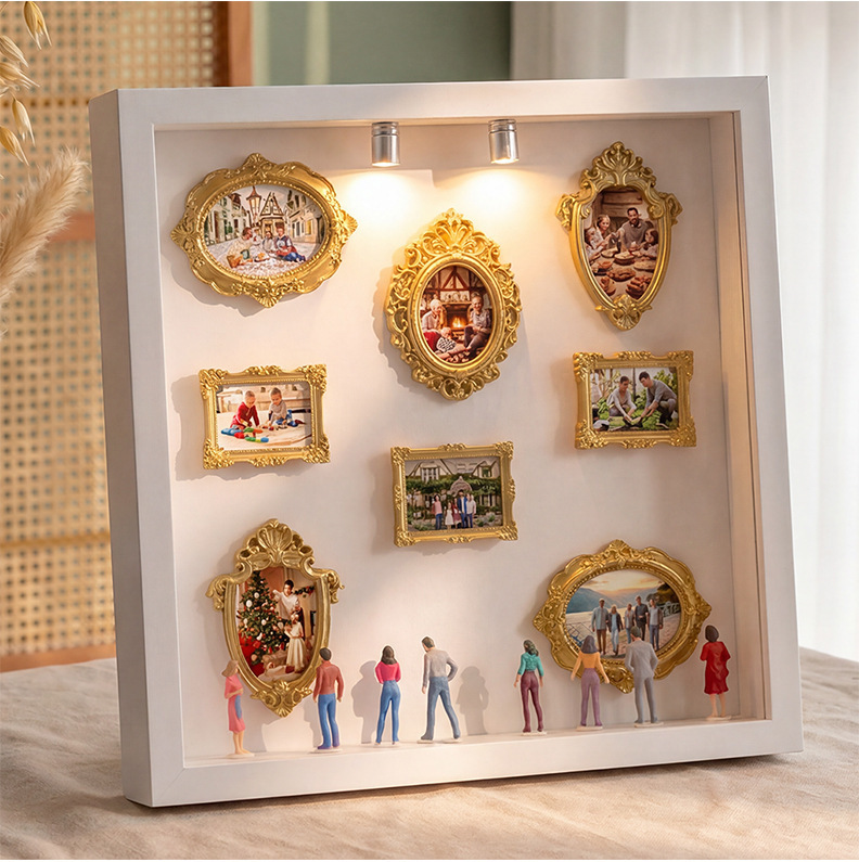 Cross-border best-selling photo frame miniature scene photo frame with lights, hollow three-dimensional photo frame DIY doll decoration ornament Cross-border best-selling photo frame miniature scene photo frame with lights, hollow three-dimensional photo frame DIY doll decoration ornament