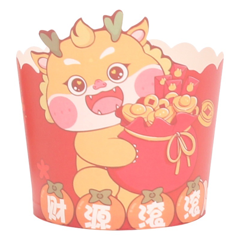 Taza de papel de pastel de año nuevo resistente a altas temperaturas tridimensional fu carácter muffin taza pequeña máquina para hornear pastel taza para hornear dibujos animados niños