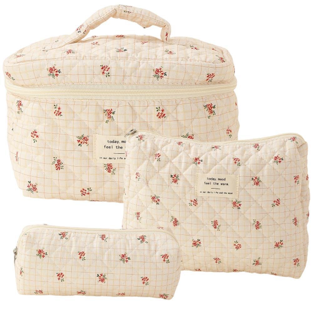 Bolsos de maquillaje portátiles de gran capacidad, pequeñas flores trituradas, acolchados portátiles, algodón, flores encantadoras, estudiantes viajeros