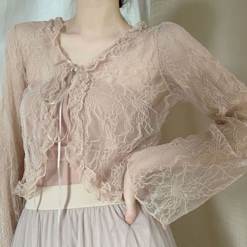 Lolita Retro Style Gentle Lace Cardigan Elegant and Sweet Sun Protection Shirt Women's Air-Conditioning Shirt Short Jacket