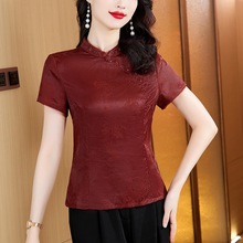 高品质修身减龄中年妈妈香云纱真丝上衣新款桑蚕丝新中式夏季衬衫