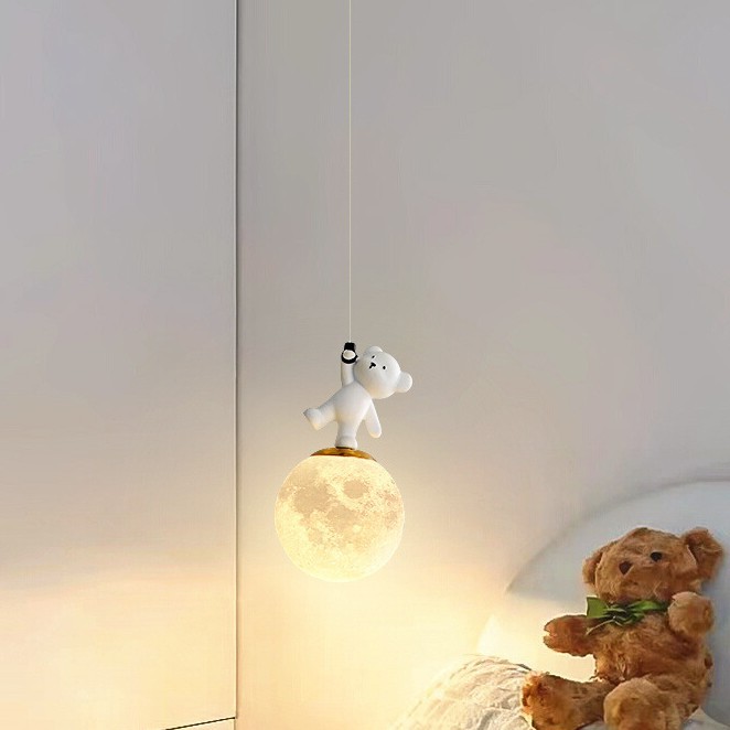 儿童房升降床头吊灯现代简约可爱男孩女孩公主卡通小熊卧室吊线灯