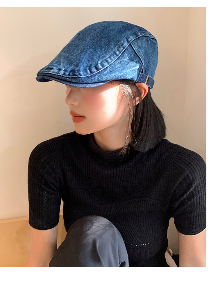 纽扣做旧水洗牛仔前进帽女日系百搭蓝色大头围反戴前进帽报童帽子-阿里巴巴