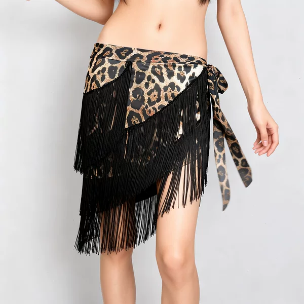 Latin dance adult women's practice skirt, dance half skirt with tassels, irregular hip scarf for square dance