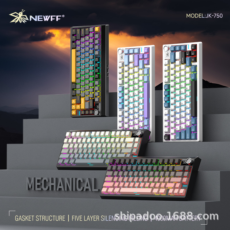 Xinying Jk750 Mechanical Keyboard Customized Wireless Three-Mode Bluetooth Office Gaming Side-Engraved Keycaps for E-Sports