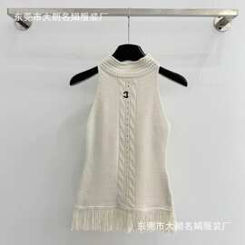 深圳南油女装高版本小香家新款高领性感修身辣妹挂脖背心针织衫