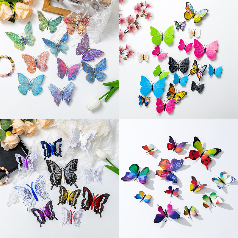 Simulación hueca de color tridimensional 3D pegatinas de pared de mariposa de doble capa decoración de pared sentido avanzado decoración creativa del hogar