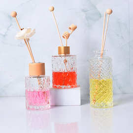 雕花玻璃香薰瓶150ML白色干花藤条扩香瓶ins香氛装饰空瓶跨境热销