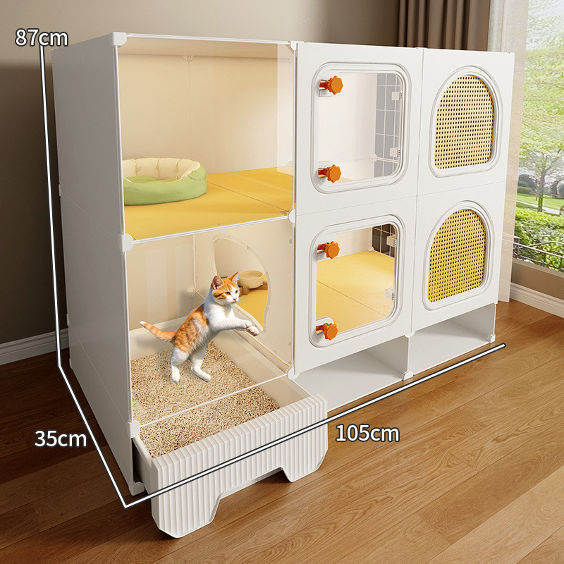 猫ケージ、広いフリースペース、1部屋、1リビングルーム、1バスルーム、猫の巣とトイレが一体化した家庭用屋内ヴィラ、敷地面積を占有しない|undefined