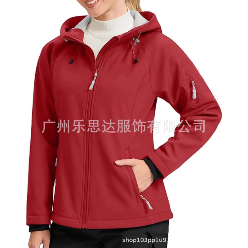 Autumn and Winter Amazon Independent Station European and American Cross-Border Women's Outdoor Soft Shell Waterproof Hooded Wool Lined Jacket