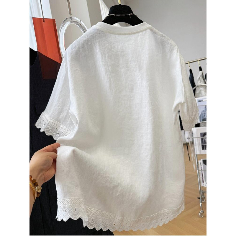 高級感のあるカジュアルな半袖tシャツ女性の夏の薄いレースの気質の小さいシャツはとても美しい上着です。|undefined