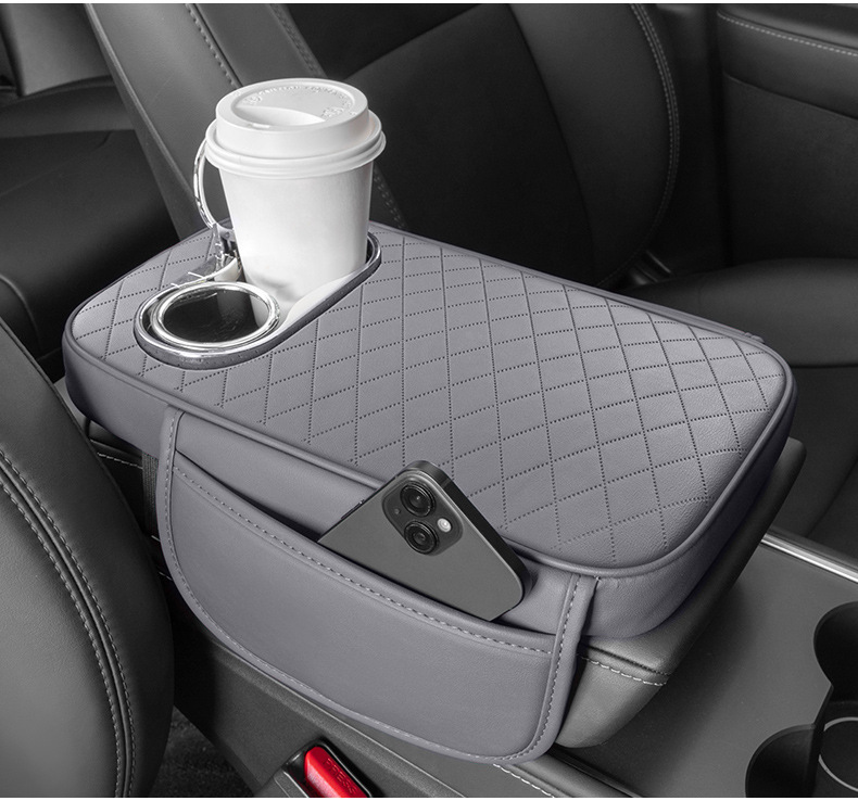Car Armrest Box Booster Pad Central Armrest Box Cover Cushion Multifunctional Storage Bag Water Cup Holder Leather Protective Pad